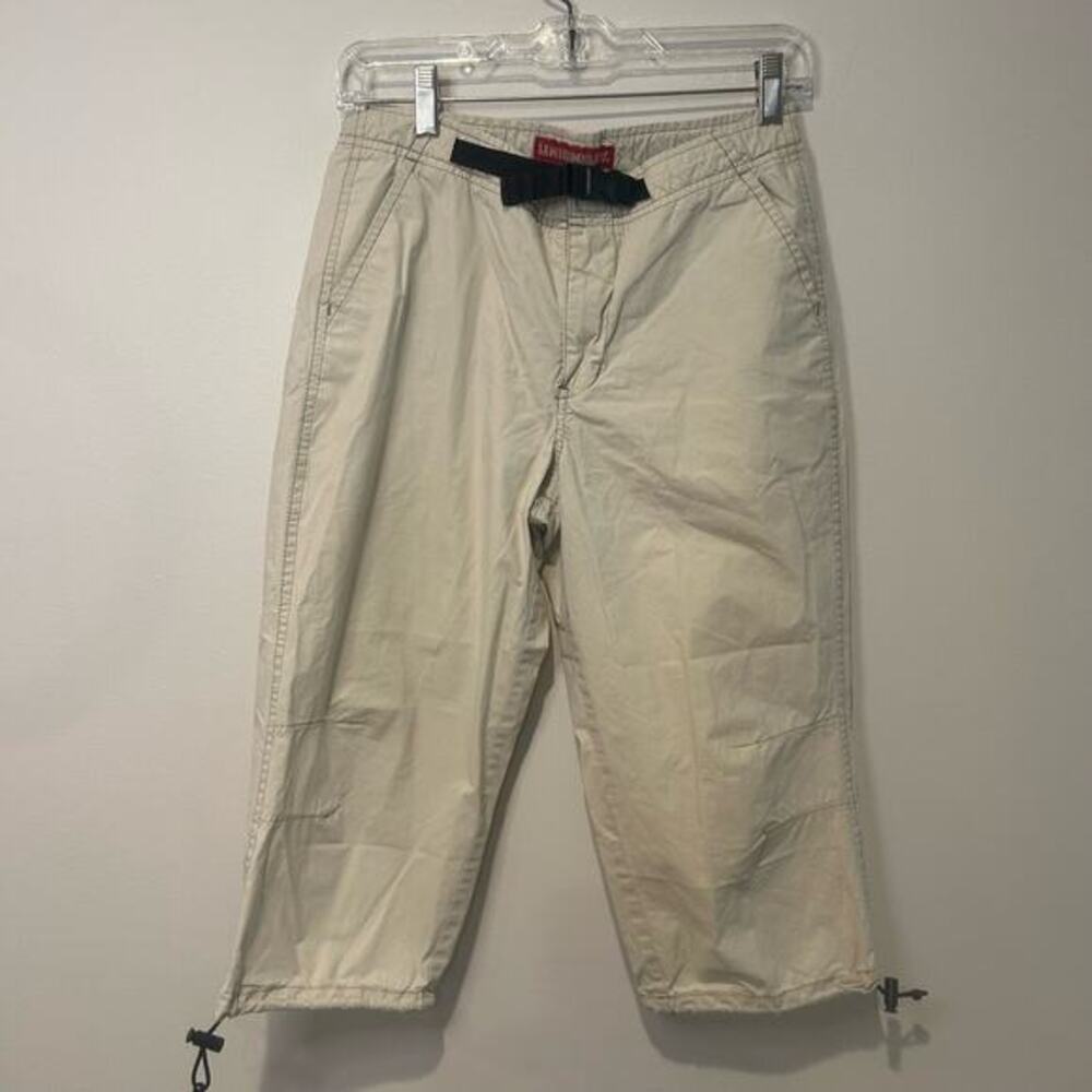 Vtg Y2K UnionBay Womens Capri Pants Buckle Belt Khaki Drawstring Hem Junior Sz 3